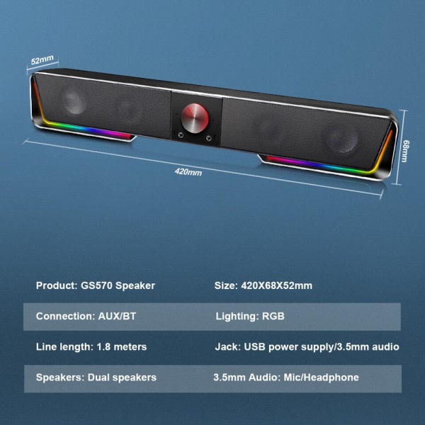 Darknets stöder Bluetooth Trådlös aux 3.5 surround RGB högtalare kolumn ljud bar
