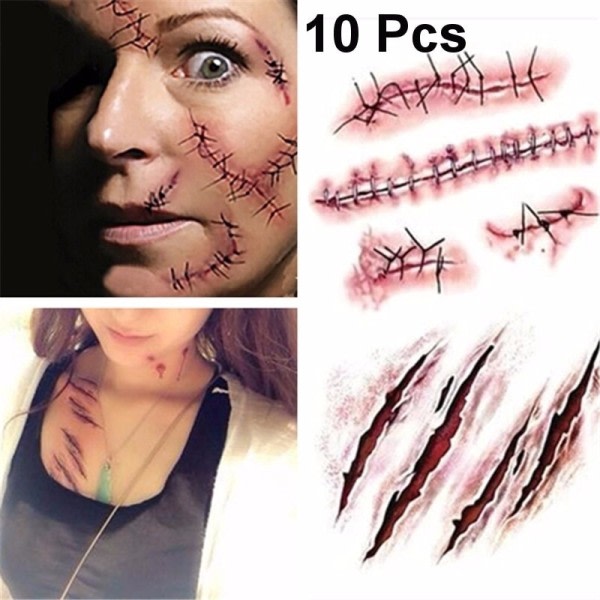 Halloween Zombie Acars Tatuoinnit Vedenpitävä 3D Bite Mark Tatuointi Tarra