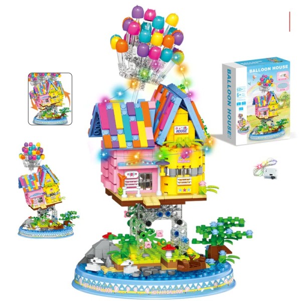 Stad vänner upphängd gravitation ballong flygande hus byggnad block lysdiod lampor arkitektur tegelstenar leksak