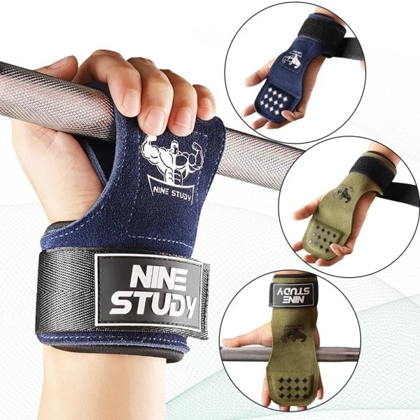 1 par kohud gym fitness handskar remmar grepp anti-sladd vikt power bälte