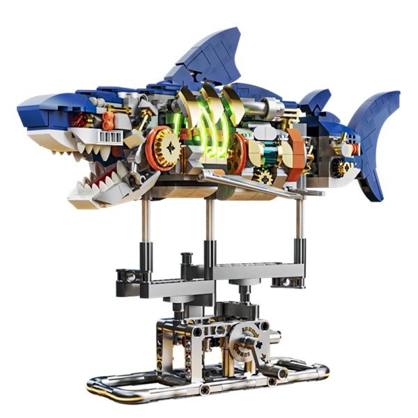 Mekanisk Shark Bygningssett Shark Sea Life Bygningsblokker Sett med Display Stativ og lys