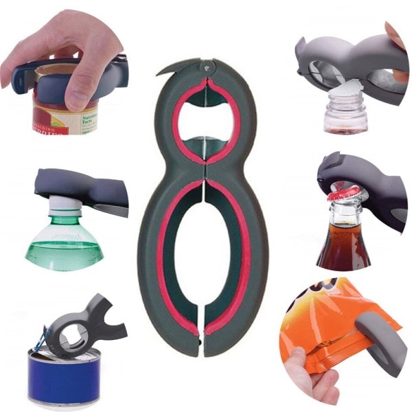 6 in 1 Multi Function Twist Bottle Opener Allt in One Burk 8 shaped Gripper Kan öppnare
