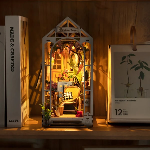 Robotime Rolife Gør-det-selv bog krog havehus med lys Nem saml Fantastisk gave