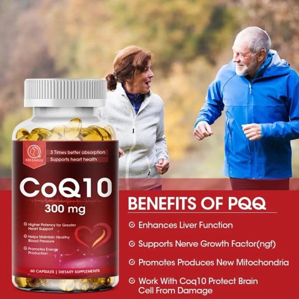 60 Piller 300mg Ekologiska Ultra Hög Absorption COQ10 Koenzym Q10 Främjar Kardiovaskulär Hjärta Hälsa Ger Energi Hälsa Mat