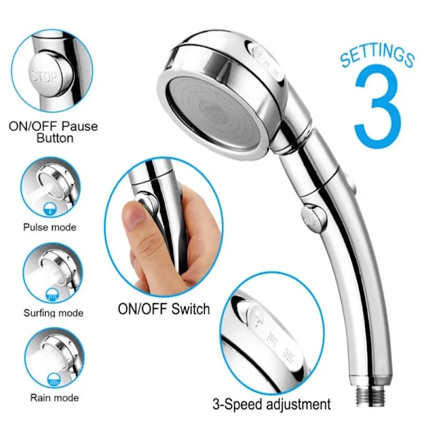 1Set Universal 3 Modes Justerbar Bad Duschhuvud