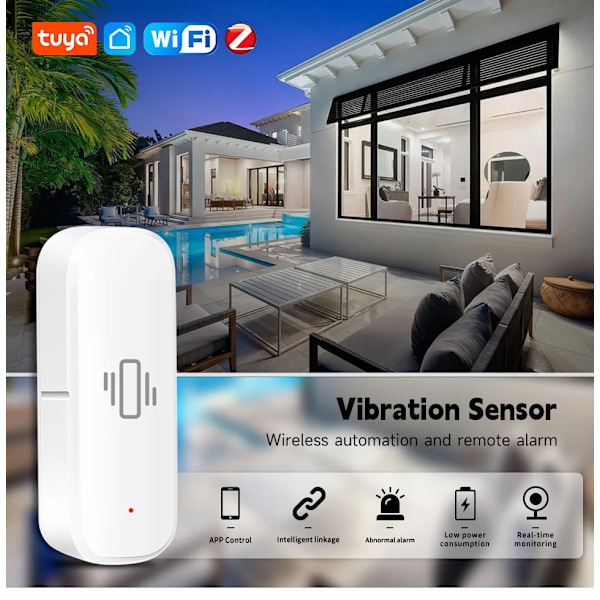 4 delar Smart Vibration Sensor Detektering Smart Life APP Meddelande Realtid Monitor
