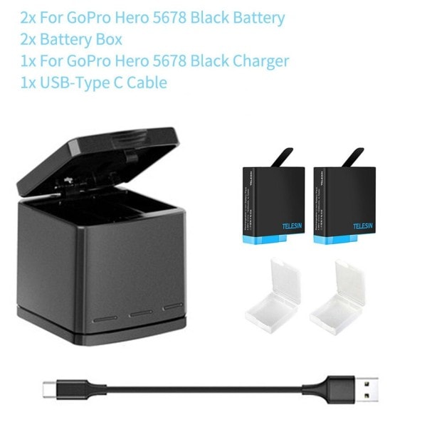 1220mAh 3Pack Batteri 3 Slots LED Lys Batteri Oplader Opbevaring Boks Type C Kabel