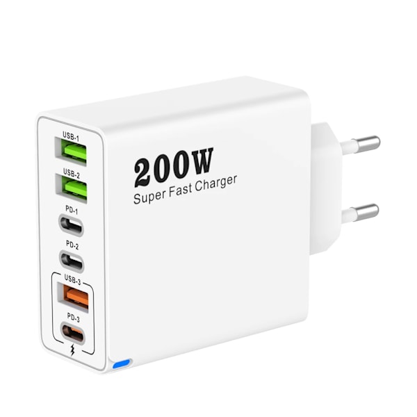 200W 6-portar USB C super snabb laddare