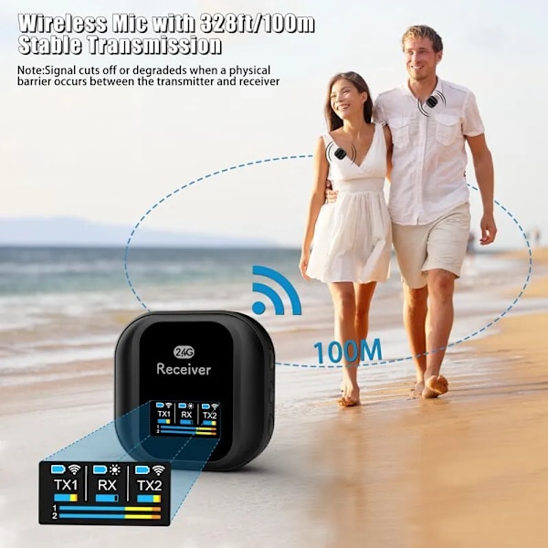 Trådlös Lavalier mikrofon 2,4GHz Dual Channel Trådlös Lapel Mic med brusreducering för DSLR kameror videokameror telefoner
