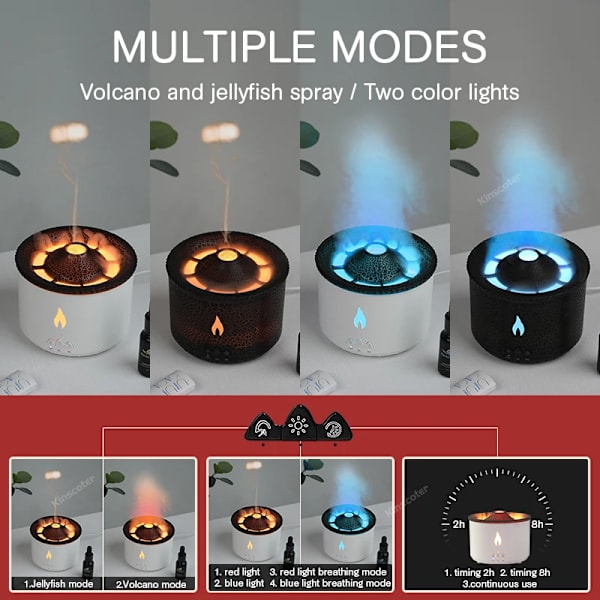 360ml Vulcanic Flame Aroma Olie Diffuser Jellyfish Smoke Ring Luft Fugter Ultralyd Forstøvning Sprayer