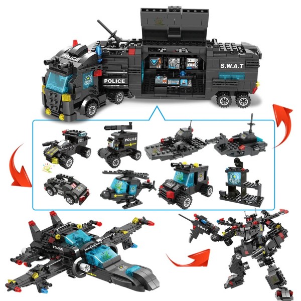 SWAT politi stasjon lastebil modell bygg blokker by maskin helikopter bil figurer klosser pedagogisk leketøy