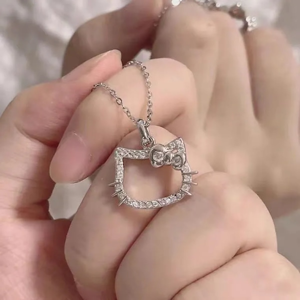 Hello Kitty Sanrio Anime krystal vedhæng halskæder damer pige enkel hvid zirkon elegant halskæde