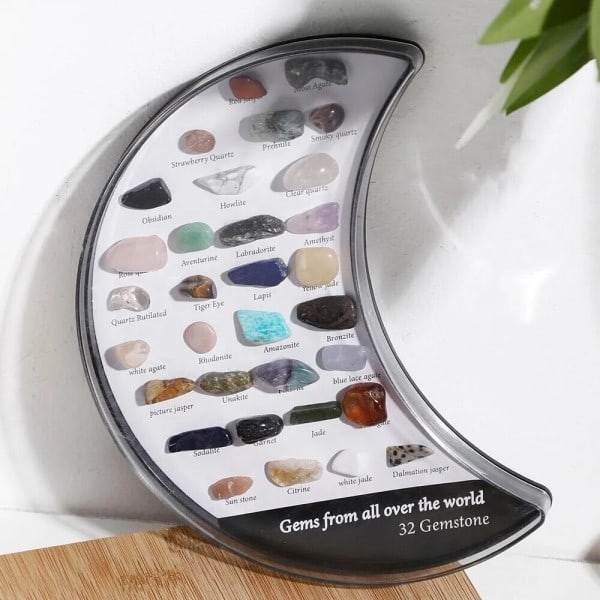 Mån Låda Kvarts Kristall Chakra Healing Stenar Och Kristaller Set Hexagon Ros Kvarts Ädelstenar