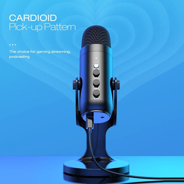 USB mikrofon för PC Mac spel inspelning streaming poddsändning, dator kondensator mikrofon med telefon adapter hörlurar utgång