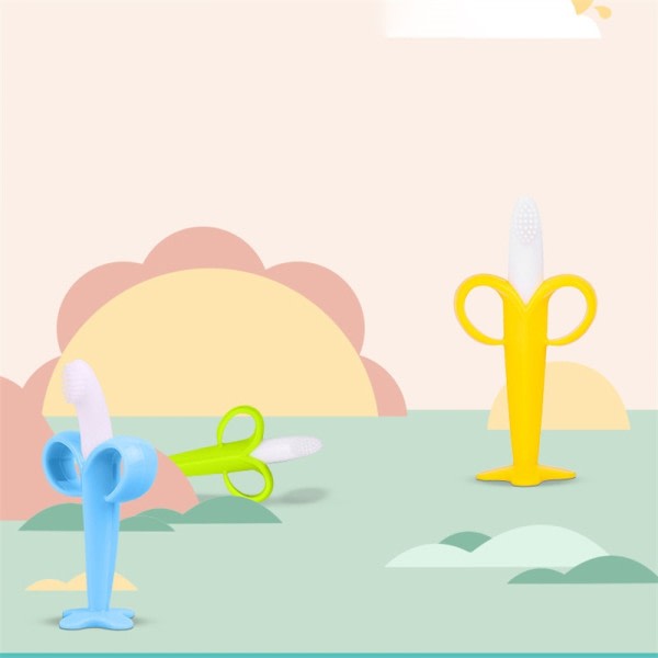 Baby Silicone Træning Tandbørste BPA Free Banan Shape Safe Toddle Biring Chew Legetøj