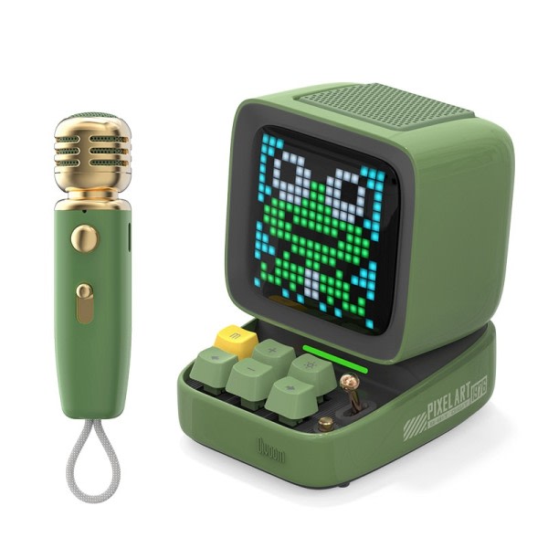 MIC Pixel Bluetooth Högtalare Creative Alarm Klocka Multifunktion Trådlös Mikrofon Karaoke Ljud Bluetooth Högtalare