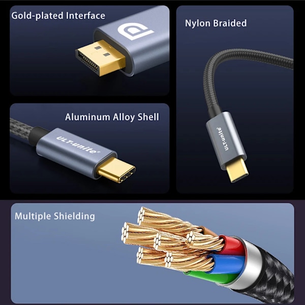 Tyyppi C DP 1.4 kaapeli 8K60Hz USB C DisplayPort johto