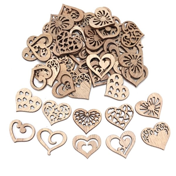 Hjärta Naturligt Trä Spån Openwork Trä Gör-det-själv Hantverk Scrapbook Utsmyckningar Hängande Ornament