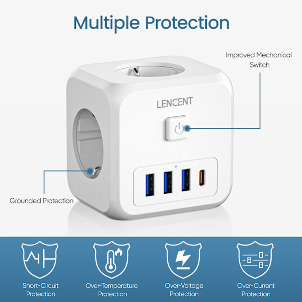 Seinä pistorasia laajennus 3 AC pistorasiaa 3 USB porttia ja 1 tyyppi C 7-in-1 EU pistoke laturi