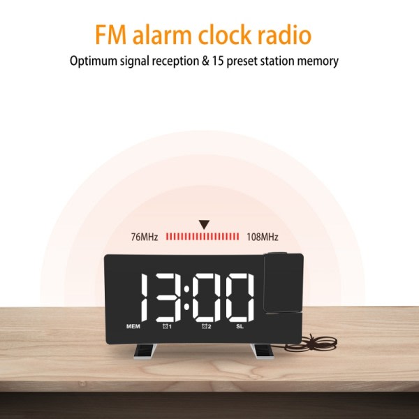 FM Radio Projeksjon LED Digital Klokke Smart Alarm Klokke Klokke Bord Elektronisk Skrivebord klokker