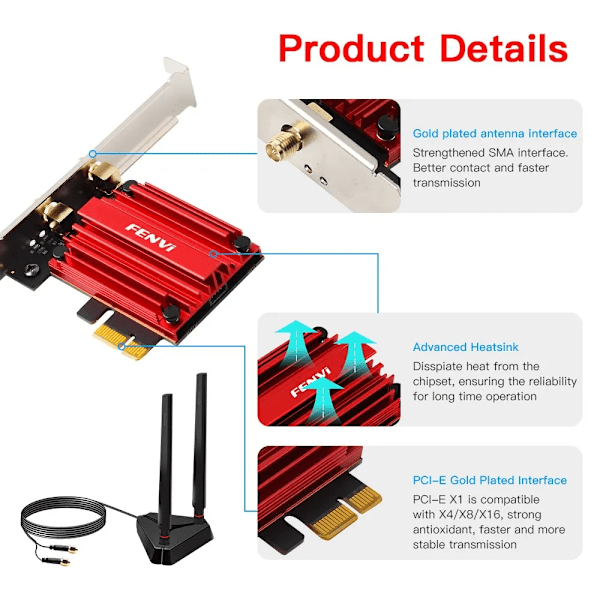 WiFi Sovitin WiFi Tri Band Bluetooth Peli Punainen Langaton verkko kortti