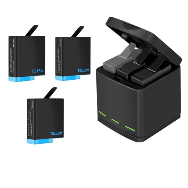 1220mAh 3Pack Batteri 3 Slots LED Lys Batteri Oplader Opbevaring Boks Type C Kabel