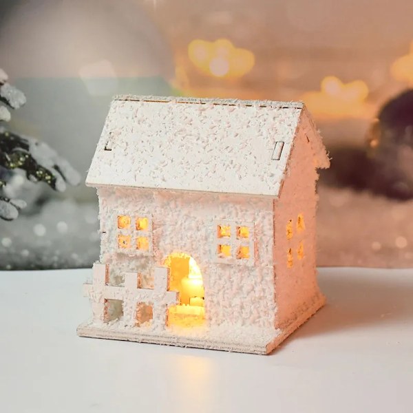 Jul led lys træ hus med snefnug lysende hytte jule pynt