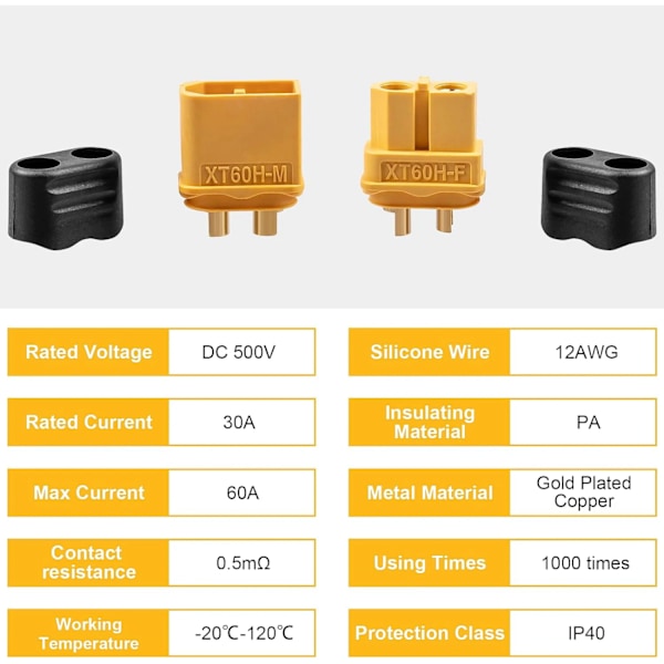 5 paria XT60H liitin pistoke jossa vaippa kotelo naaras / uros XT60 liitin