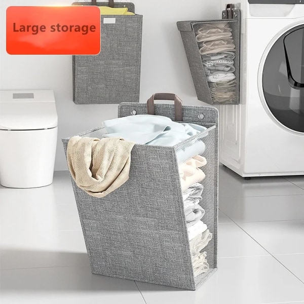 Taitettava riippuva likainen pyykki kori järjestäjä seinälle kiinnitettävä vaatteet säilytyslokero kannen suuri tilavuus kylpyhuone säilytys laatikko