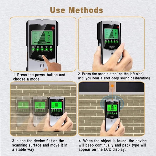 Wall Stud Finder Sensor Wall Scanner 5 in 1 LCD Elektronisk Detektor Edge Center Trä Ström Metal AC Live Wires Detection