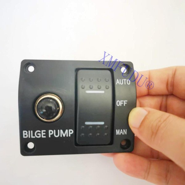 3-VEIS  BRYTER PANEL FOR BILGE PUMP  Lensepumpe kontroll bryter marin panel bryter automatisk pumpe