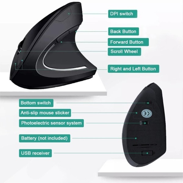 Vertikal mus Ergonomisk 2,4GHz Trådlös Optisk Möss 3 Justerbara  6 knappar för bärbar dator PC dator skrivbord