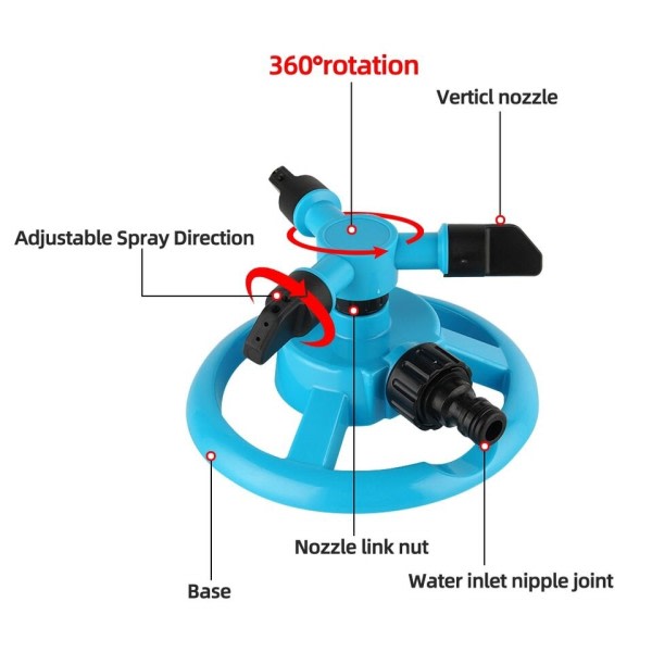 Automatisk Trädgård Bevattning Gräsmatta Sprinklers 360 Roterande Grader Gräs Växter Bevattning System med munstycke