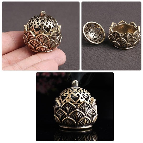 Retro Kobber Lille Lotus Lomme Hollow Out Røgelse pind Brænder Messing Røgelse Holder