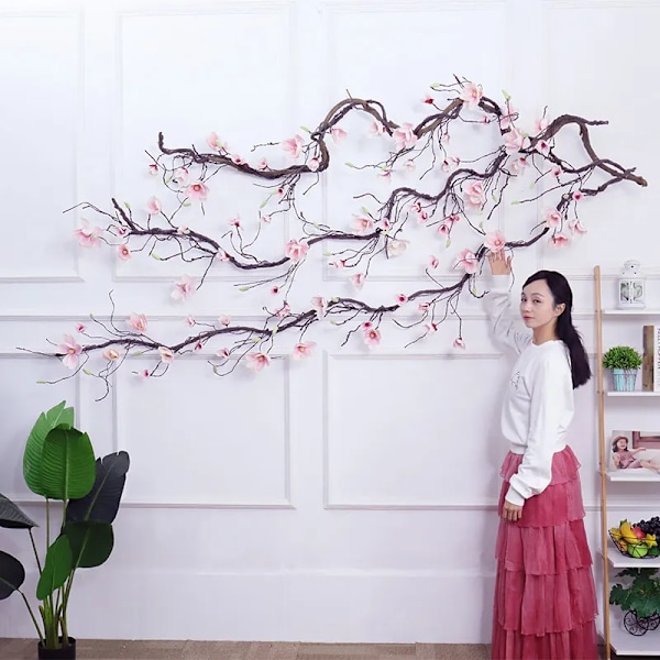 Kunstige Blomster Silke Magnolia Væg Ivy Vine Krans Girland Hængende Træ grene blomster