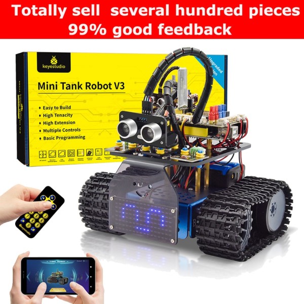 Mini Smart Tank Robot V3.0 Til Arduino Kit Robot Car DIY Programmerbart STEM legetøj