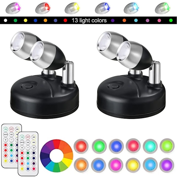 2 Pakkaus Kaukosäädin Langaton LED Kohdevalot Kierrettävä Accent Valot Akku Powered Puck Kuva Valot Sisä Kaappi Valot Seinä Lamppu