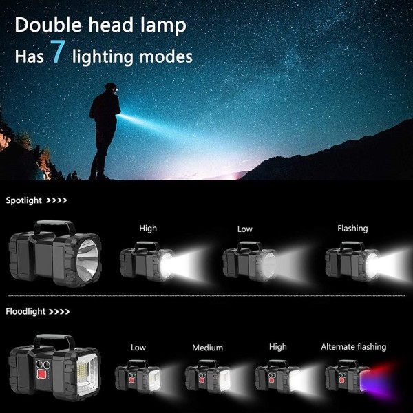 High Power LED Ficklight Handheld Flood Light Sökljus för Camp Hike Fiske