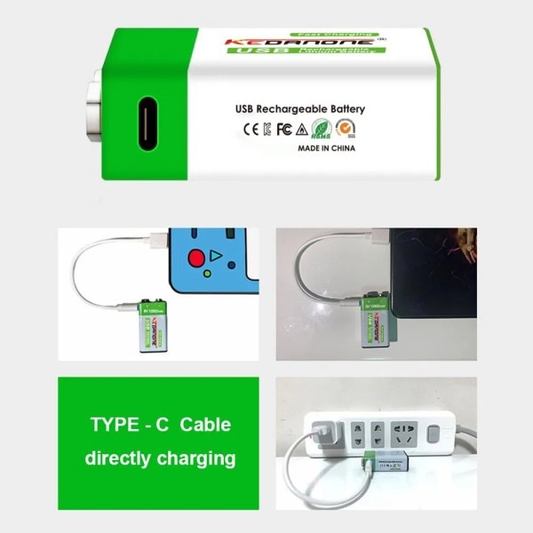 9V uppladdningsbart batteri 12800mAh 6F22 Mikro USB 9v Li-ion litium batterier för multimeter mikrofon leksak