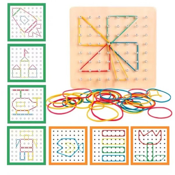 Børn Matematik Geometrisk Form Gummi Band Nailboard Spil Børn Tidlig Montessori Læring Legetøj Sæt