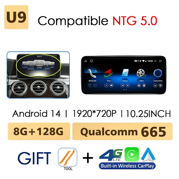 Android 14 Trådløs  Multimedie Navigation GPS SWC DSP 4G WiFi CarPlay