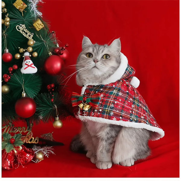 Jul kat hættetrøje varm kappe outfit til små hunde katte kostume frakke tøj kæledyr nisse cosplay kostume