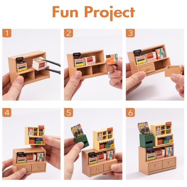 Plast Hus Bygning Sæt Mini Dukke Hus Fascinerende Bog Butik Gør det selv Miniature Hus Kit med LED lys