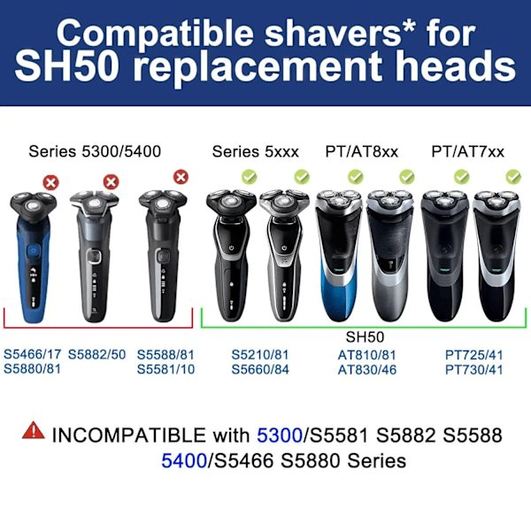 6 stykker Udskiftning Hoved blad til Philips Norelco Shaver Series 5000 (S5xxx), AquaTouch (AT8xx, AT7xx), PowerTouch (PT8xx, PT7xx%2 .