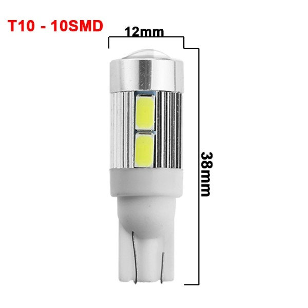 1x Bil T10 LED Pære 6 SMD 12V Hvit 6500K W5W LED Signal Lys
