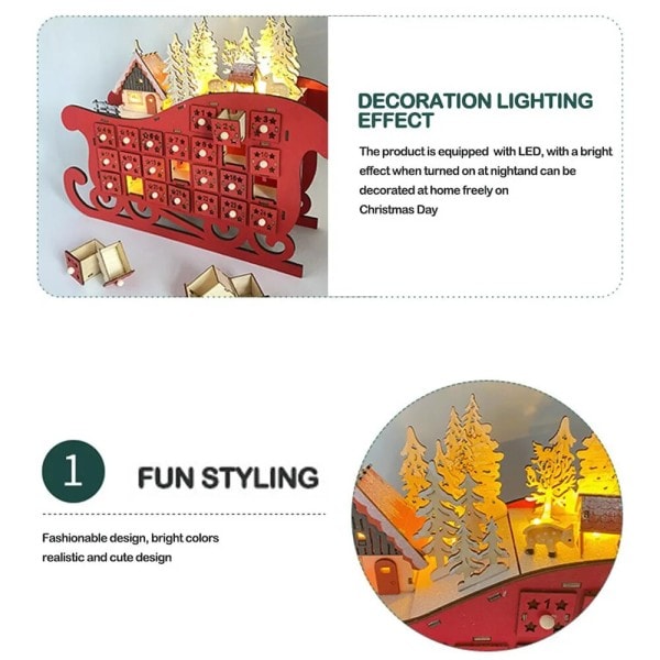 Jul Slæder Advent Kalender Ornamenter Træ Lysende Dekoration Gadget