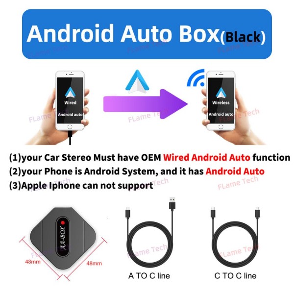 Mini Android Auto Carplay Trådløs Adapter AI Box Bil OEM Kablet Android Auto To Wireless USB Dongle