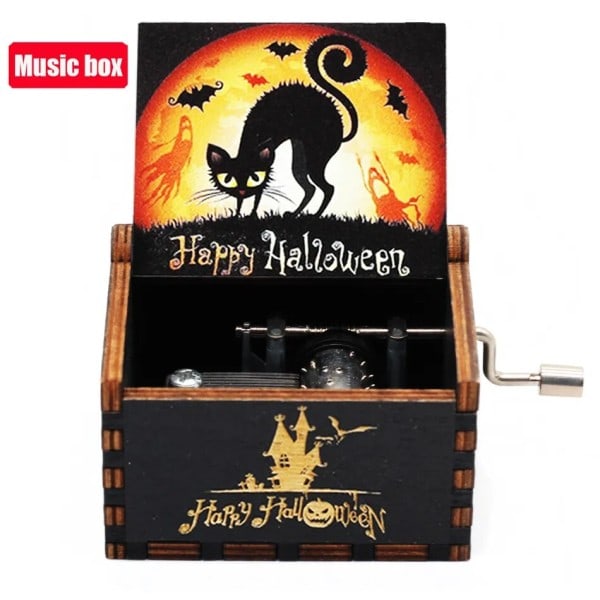 Halloween Træ Musik Kasse Hånd Krank Mareridt Før Jul Antik Graveret Musical Kasse Eske
