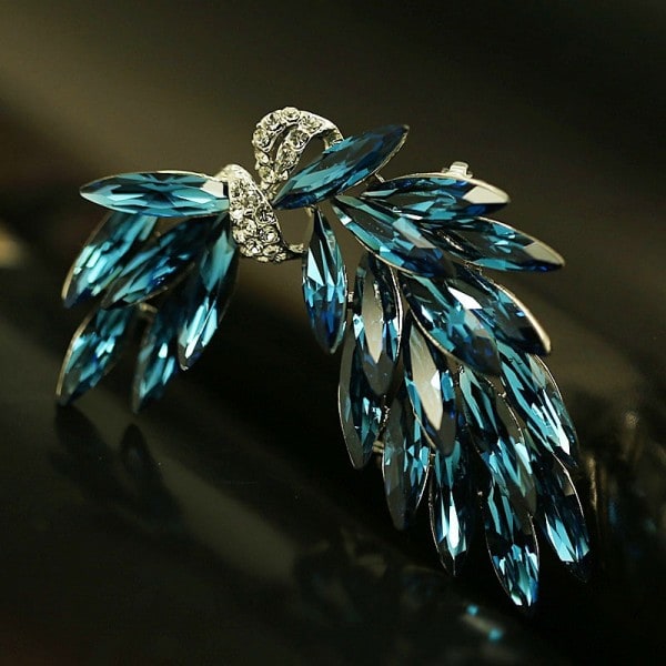 Lyx elegant guld blått färg kristall broscher regnbåge rhinestone legering brosch