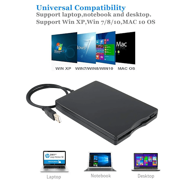 USB Floppy Disk Reader Drive 3,5" Extern Portable 1,44 MB FDD Diskette Drive